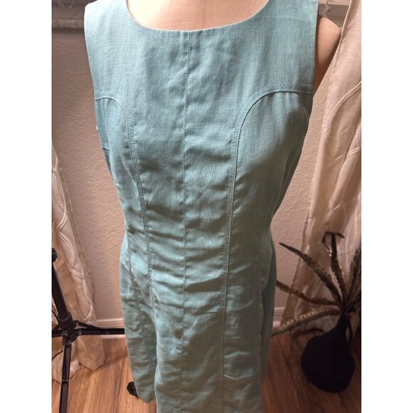 Anne Klein Womens Aqua Blue Sleeveless Linen lined Sheath Dress Size 12  read - Picture 16 of 16